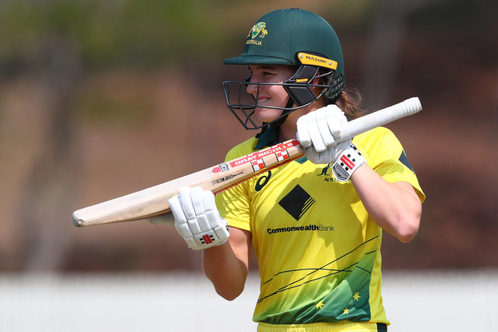 GOLD COAST, AUSTRALIA - DECEMBER 21: Annabel Sutherland of Australia A leaves the field after being dismissed during game two of the Women's Twenty20 series between Australia A and India A at Bill Pippen Oval on December 21, 2019 in Gold Coast, Australia. (Photo by Chris Hyde/Getty Images)